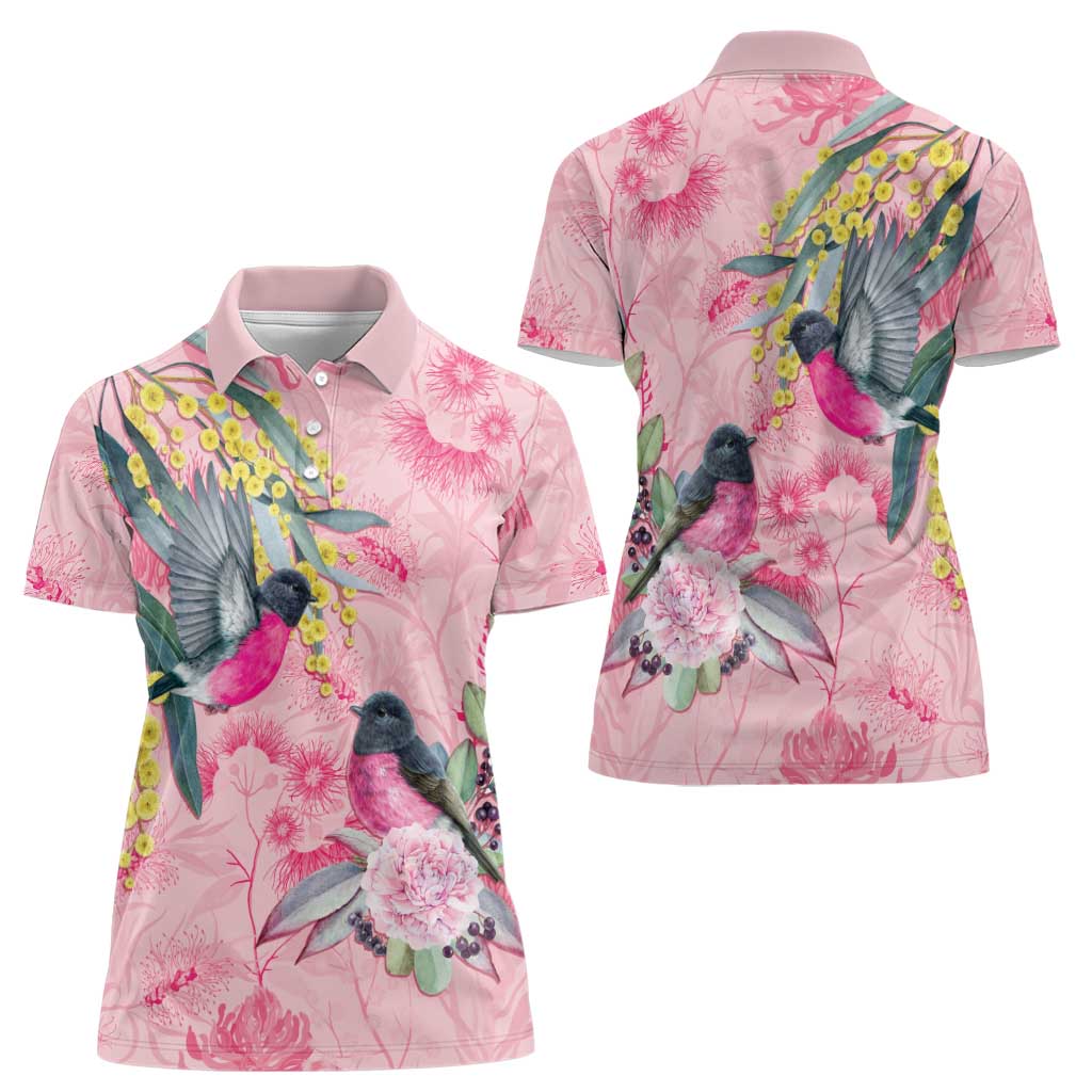 Birds and Floral Aussie Pink Robins Women Polo Shirt Rosy Glow - Aussie Hoodie