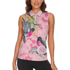 Birds and Floral Aussie Pink Robins Women Sleeveless Polo Shirt Rosy Glow - Aussie Hoodie