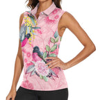 Birds and Floral Aussie Pink Robins Women Sleeveless Polo Shirt Rosy Glow - Aussie Hoodie