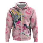 Birds and Floral Aussie Pink Robins Zip Hoodie Rosy Glow - Aussie Hoodie