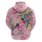 Birds and Floral Aussie Pink Robins Zip Hoodie Rosy Glow - Aussie Hoodie