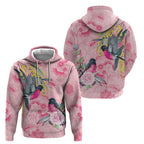 Birds and Floral Aussie Pink Robins Zip Hoodie Rosy Glow - Aussie Hoodie