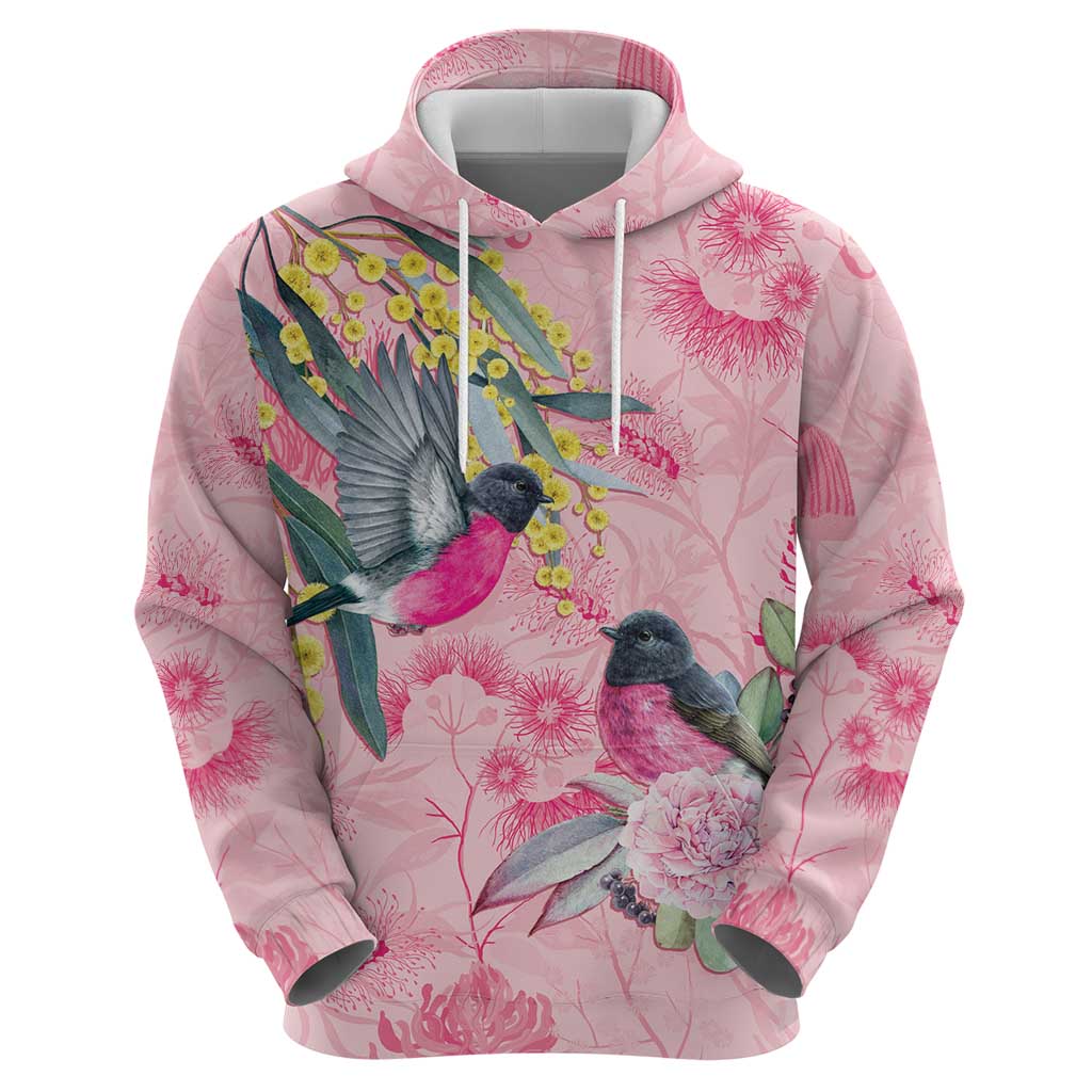 Birds and Floral Aussie Pink Robins Zip Hoodie Rosy Glow - Aussie Hoodie
