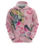 Birds and Floral Aussie Pink Robins Zip Hoodie Rosy Glow - Aussie Hoodie