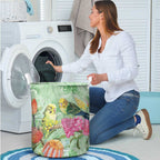 Birds and Floral Aussie Budgerigars Laundry Basket Mint Opal - Aussie Hoodie