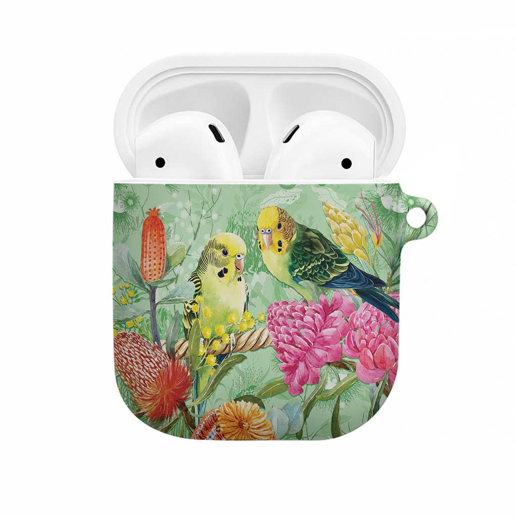 Birds and Floral Aussie Budgerigars AirPods Case Mint Opal - Aussie Hoodie