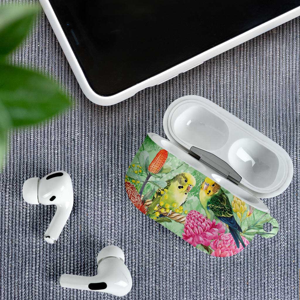 Birds and Floral Aussie Budgerigars AirPods Case Mint Opal - Aussie Hoodie