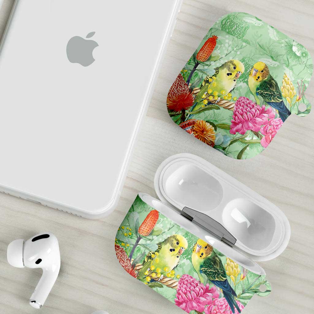 Birds and Floral Aussie Budgerigars AirPods Case Mint Opal - Aussie Hoodie