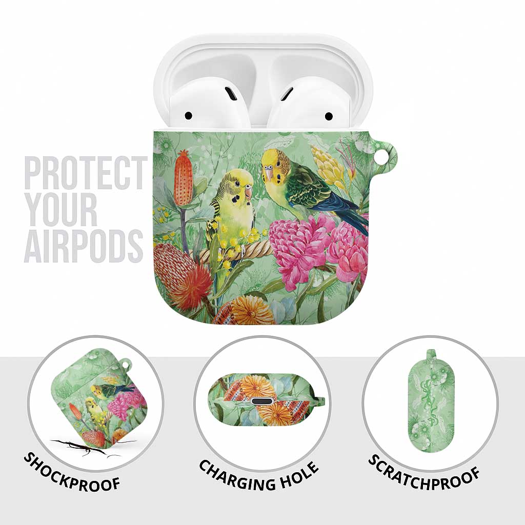 Birds and Floral Aussie Budgerigars AirPods Case Mint Opal - Aussie Hoodie