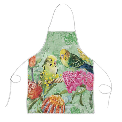 Birds and Floral Aussie Budgerigars Apron Mint Opal - Aussie Hoodie