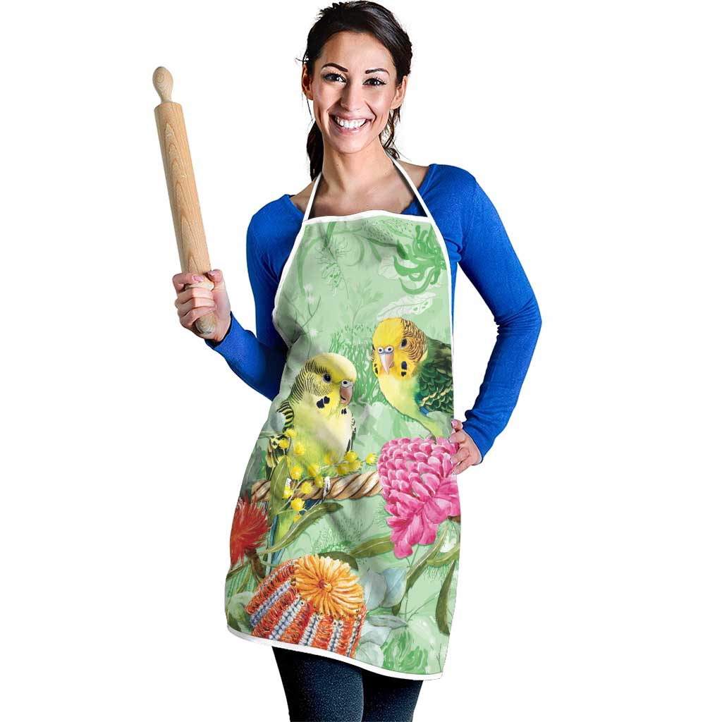 Birds and Floral Aussie Budgerigars Apron Mint Opal - Aussie Hoodie