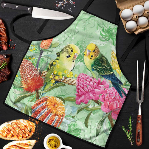 Birds and Floral Aussie Budgerigars Apron Mint Opal - Aussie Hoodie