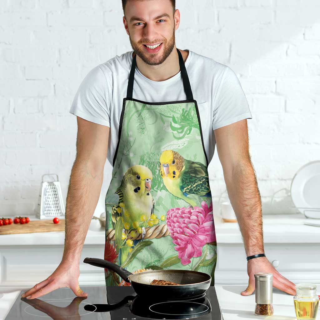 Birds and Floral Aussie Budgerigars Apron Mint Opal - Aussie Hoodie