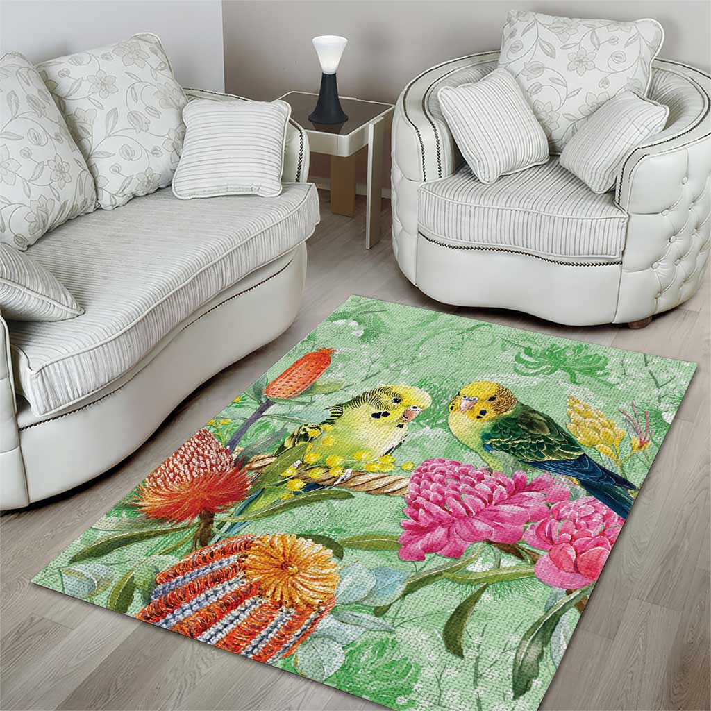 Birds and Floral Aussie Budgerigars Area Rug Mint Opal - Aussie Hoodie