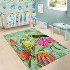 Birds and Floral Aussie Budgerigars Area Rug Mint Opal - Aussie Hoodie