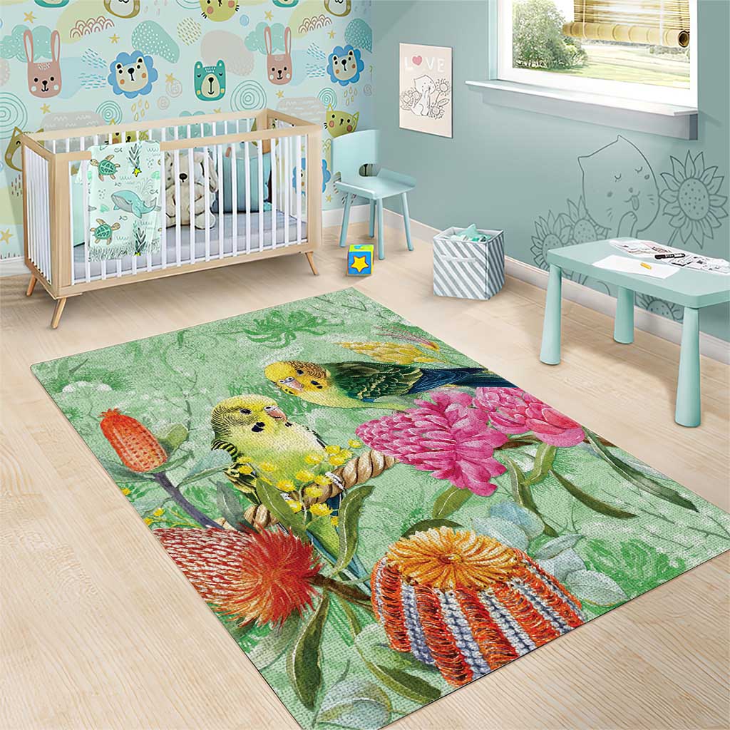 Birds and Floral Aussie Budgerigars Area Rug Mint Opal - Aussie Hoodie