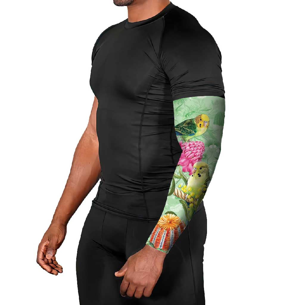 Birds and Floral Aussie Budgerigars Arm Sleeves Mint Opal - Aussie Hoodie