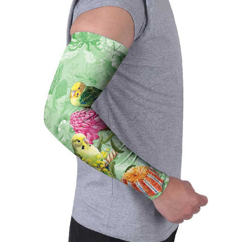 Birds and Floral Aussie Budgerigars Arm Sleeves Mint Opal - Aussie Hoodie