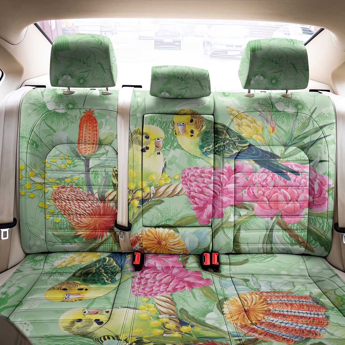 Birds and Floral Aussie Budgerigars Back Car Seat Cover Mint Opal - Aussie Hoodie