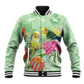 Birds and Floral Aussie Budgerigars Baseball Jacket Mint Opal - Aussie Hoodie