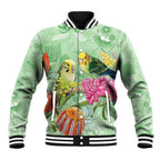 Birds and Floral Aussie Budgerigars Baseball Jacket Mint Opal - Aussie Hoodie