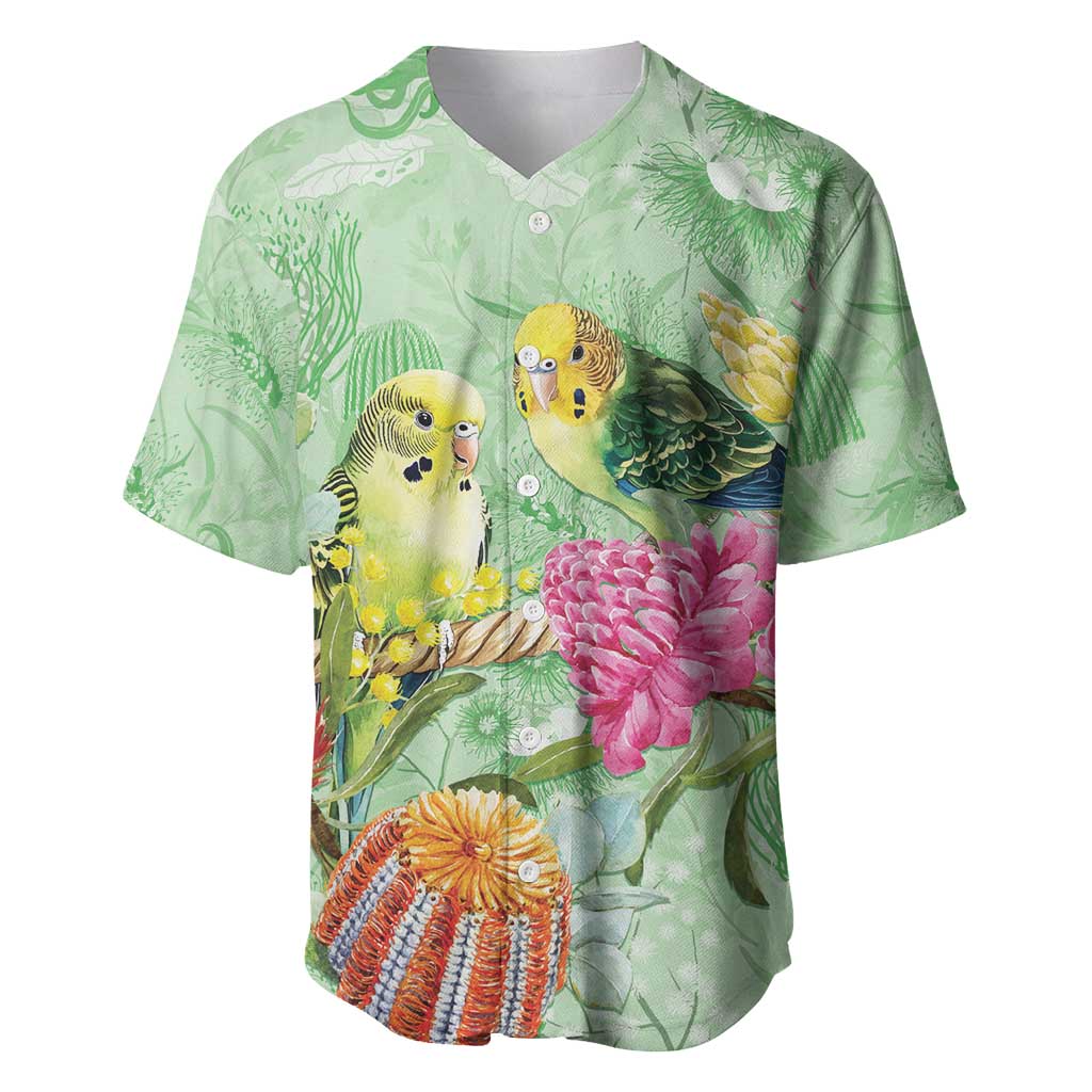 Birds and Floral Aussie Budgerigars Baseball Jersey Mint Opal - Aussie Hoodie