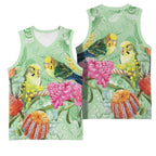 Birds and Floral Aussie Budgerigars Basketball Jersey Mint Opal - Aussie Hoodie