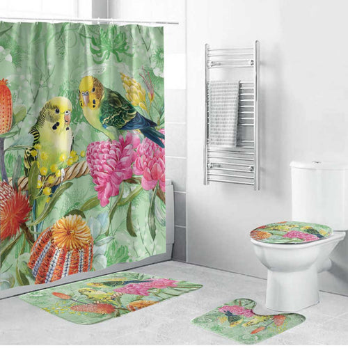 Birds and Floral Aussie Budgerigars Bathroom Set Mint Opal - Aussie Hoodie