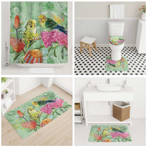 Birds and Floral Aussie Budgerigars Bathroom Set Mint Opal - Aussie Hoodie