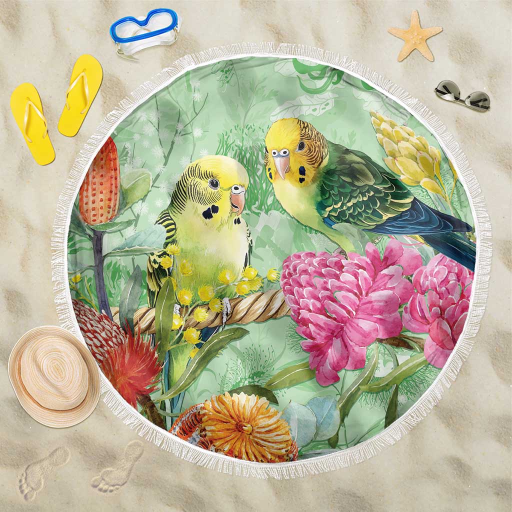 Birds and Floral Aussie Budgerigars Beach Blanket Mint Opal - Aussie Hoodie