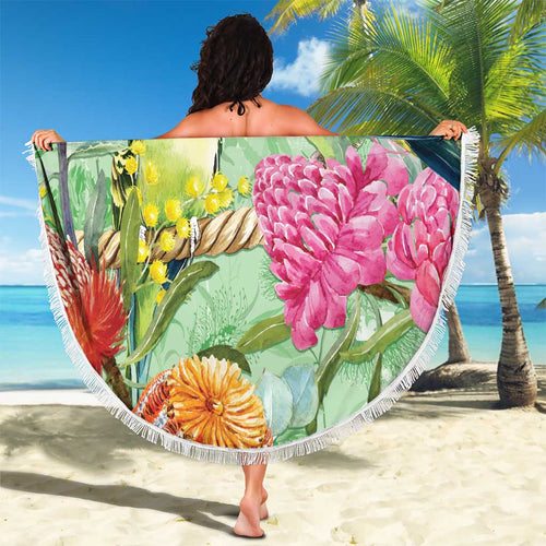 Birds and Floral Aussie Budgerigars Beach Blanket Mint Opal - Aussie Hoodie