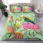 Birds and Floral Aussie Budgerigars Bedding Set Mint Opal - Aussie Hoodie