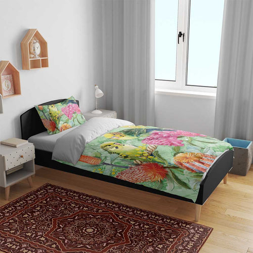 Birds and Floral Aussie Budgerigars Bedding Set Mint Opal - Aussie Hoodie
