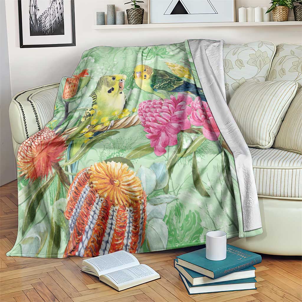 Birds and Floral Aussie Budgerigars Blanket Mint Opal - Aussie Hoodie