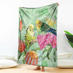 Birds and Floral Aussie Budgerigars Blanket Mint Opal - Aussie Hoodie