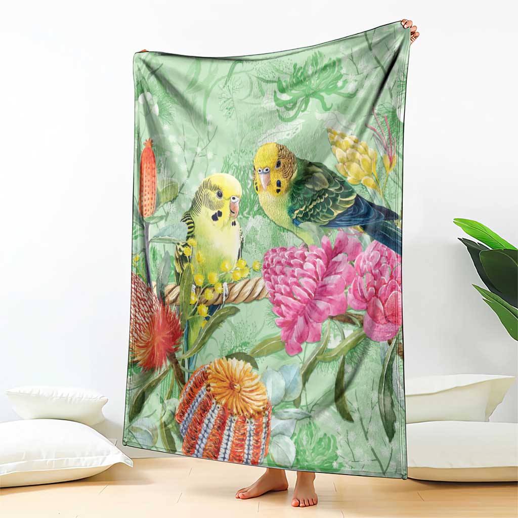Birds and Floral Aussie Budgerigars Blanket Mint Opal - Aussie Hoodie