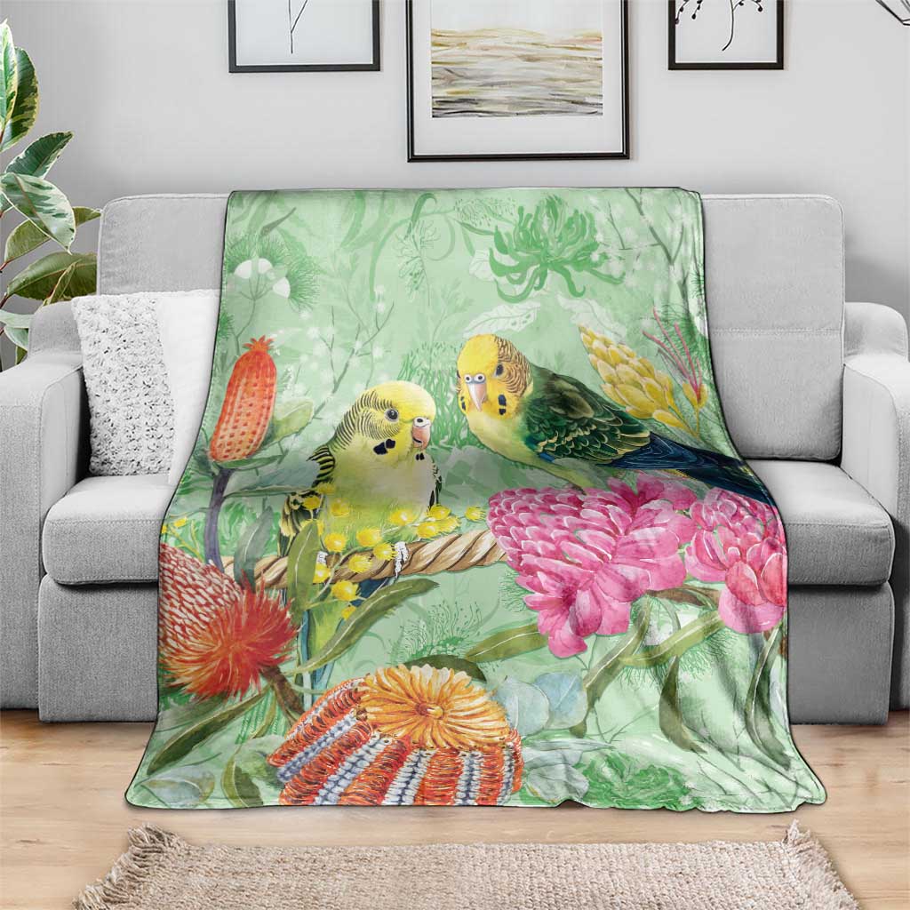 Birds and Floral Aussie Budgerigars Blanket Mint Opal - Aussie Hoodie