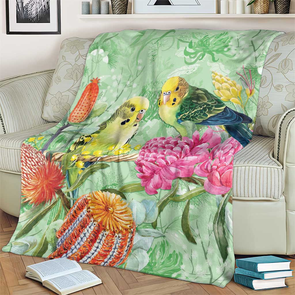 Birds and Floral Aussie Budgerigars Blanket Mint Opal - Aussie Hoodie