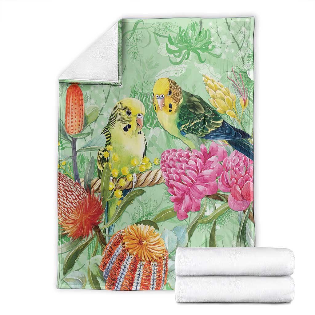 Birds and Floral Aussie Budgerigars Blanket Mint Opal - Aussie Hoodie