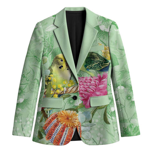 Birds and Floral Aussie Budgerigars Blazer Mint Opal - Aussie Hoodie