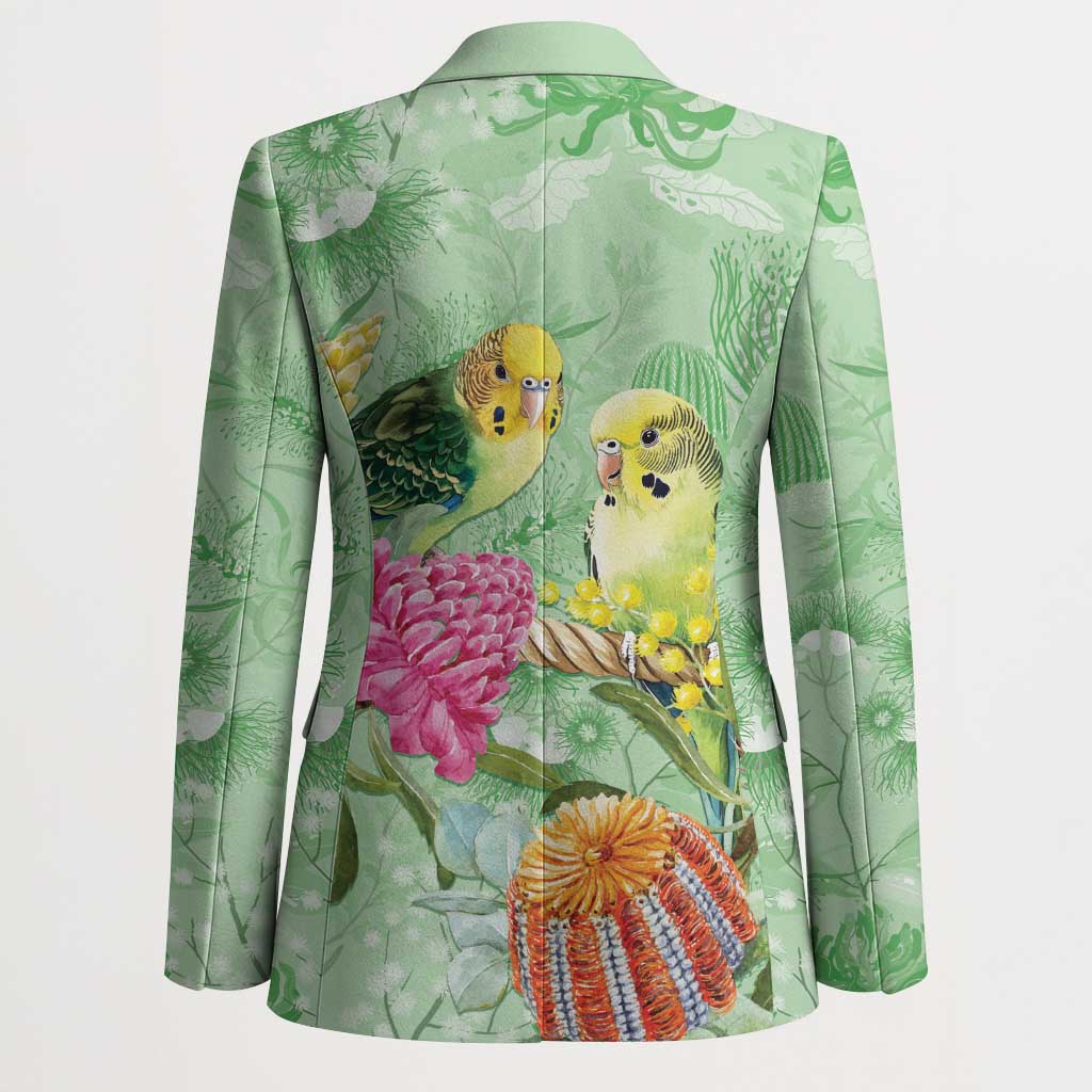 Birds and Floral Aussie Budgerigars Blazer Mint Opal - Aussie Hoodie