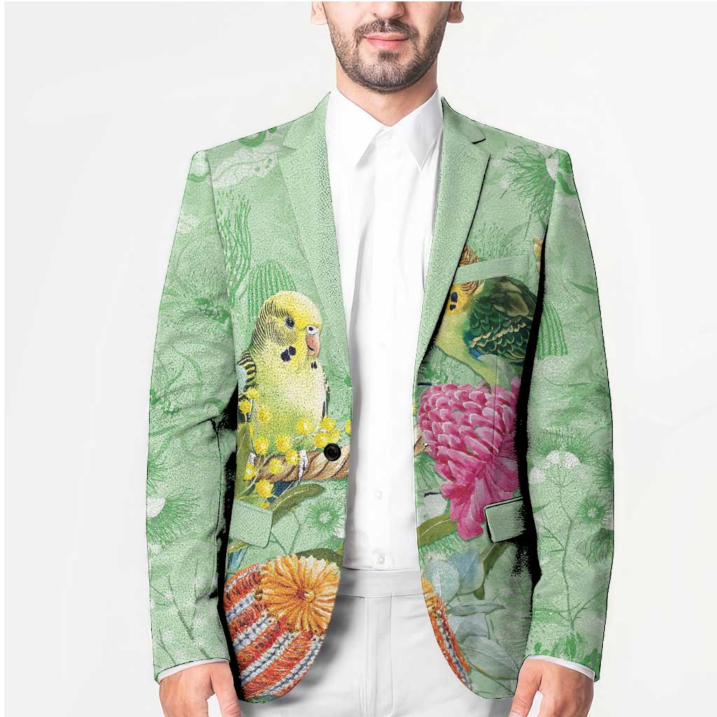 Birds and Floral Aussie Budgerigars Blazer Mint Opal - Aussie Hoodie