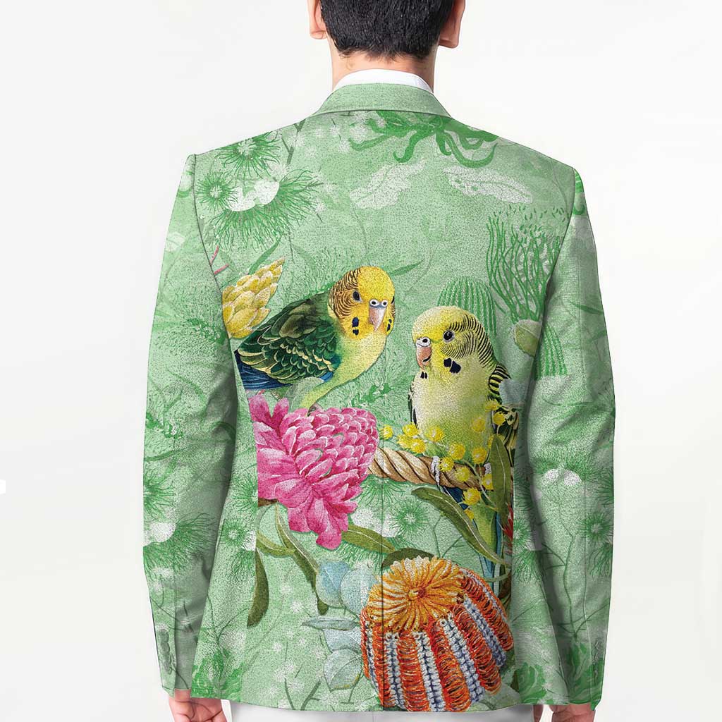 Birds and Floral Aussie Budgerigars Blazer Mint Opal - Aussie Hoodie