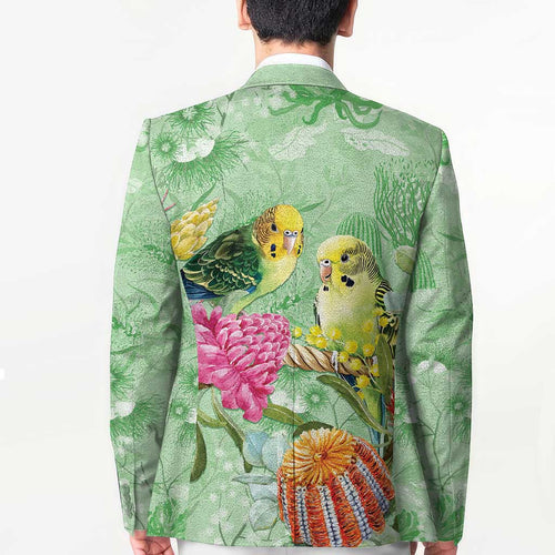 Birds and Floral Aussie Budgerigars Blazer Mint Opal - Aussie Hoodie