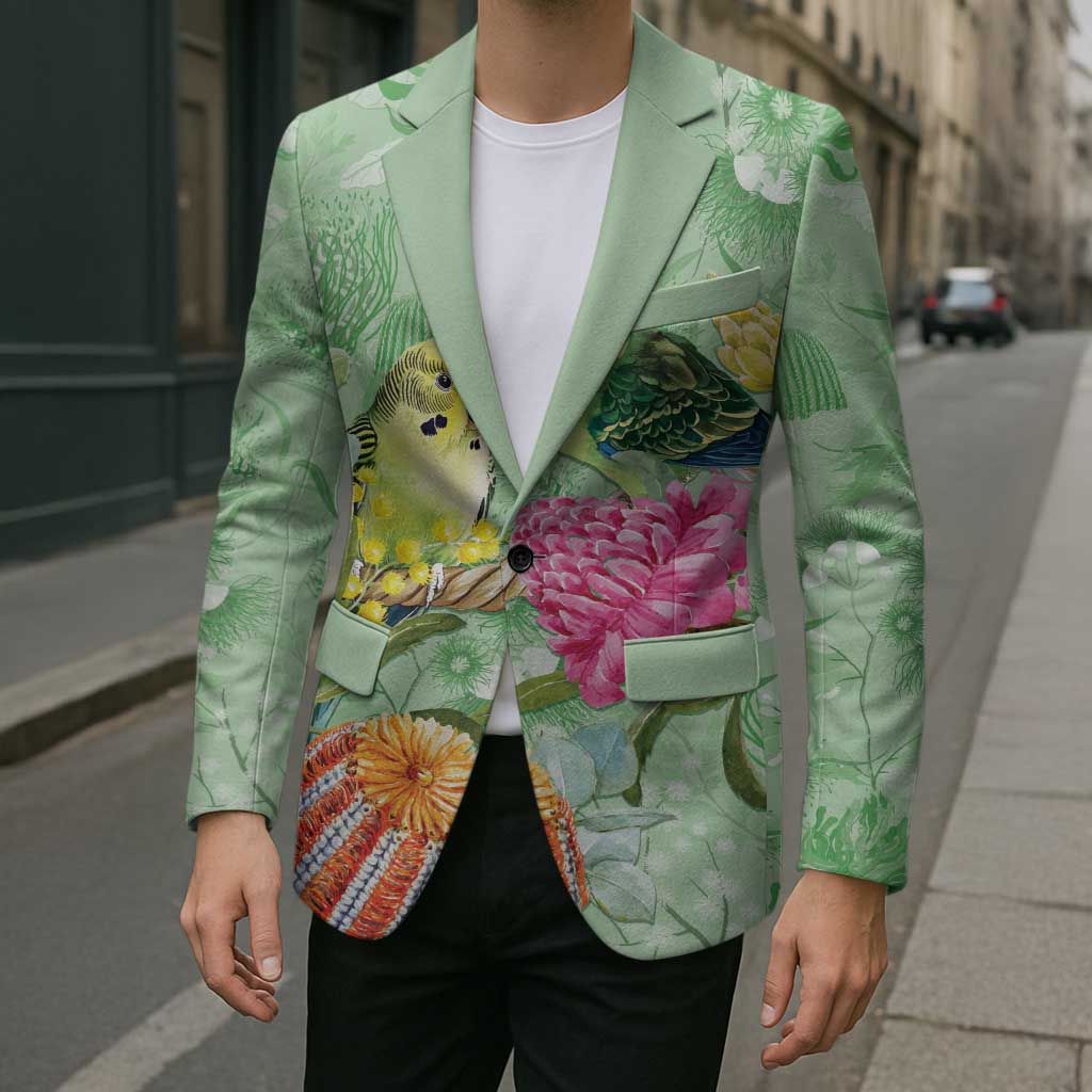 Birds and Floral Aussie Budgerigars Blazer Mint Opal - Aussie Hoodie