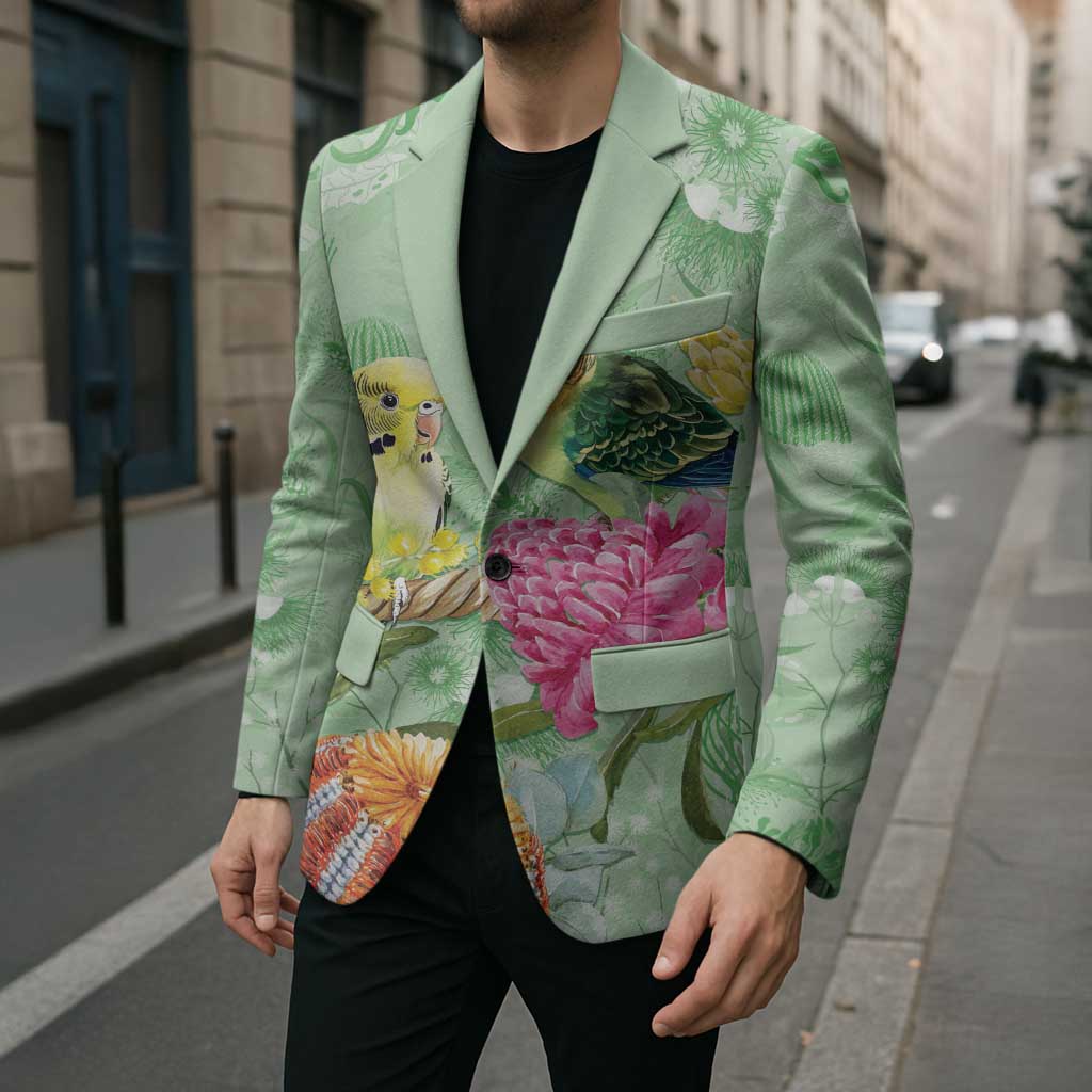 Birds and Floral Aussie Budgerigars Blazer Mint Opal - Aussie Hoodie
