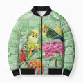 Birds and Floral Aussie Budgerigars Bomber Puffer Jacket Mint Opal - Aussie Hoodie