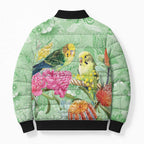 Birds and Floral Aussie Budgerigars Bomber Puffer Jacket Mint Opal - Aussie Hoodie