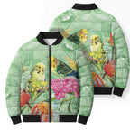Birds and Floral Aussie Budgerigars Bomber Puffer Jacket Mint Opal - Aussie Hoodie