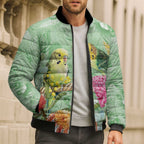 Birds and Floral Aussie Budgerigars Bomber Puffer Jacket Mint Opal - Aussie Hoodie